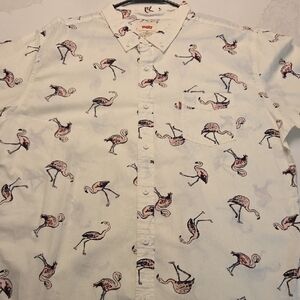 Levi's White Button-Down Shirt with Pink Flamingo Print NWOT